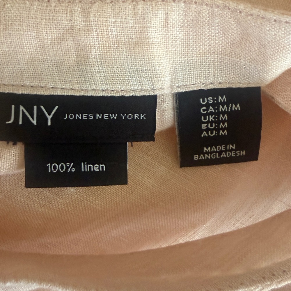 Jones New York JNY Pink 100% Linen Button Up Cap Sleeve V-Neck Blouse Top Size M - Picture 12 of 12